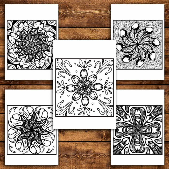 Carte de colorat pentru relaxare si antistres, 50 de ilustratii, Tipare cu penisuri, 106 pagini [4]