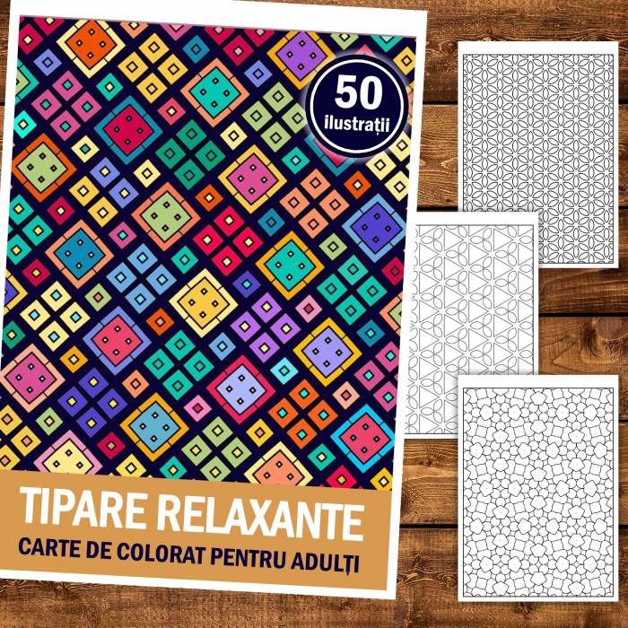 Carte de colorat pentru relaxare si antistres, 50 de ilustratii, Tipare relaxante, 106 pagini [2]