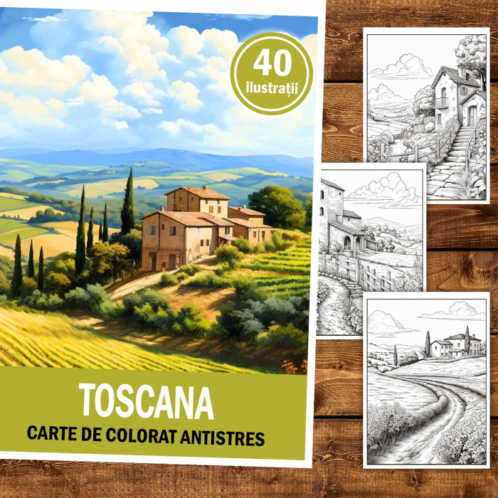 Carte de colorat pentru relaxare si antistres, 50 de ilustratii, Toscana, 106 pagini [2]