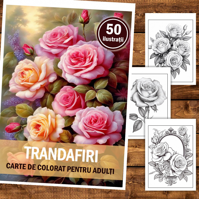 Carte de colorat pentru relaxare si antistres, 50 de ilustratii, Trandafiri, 106 pagini [2]