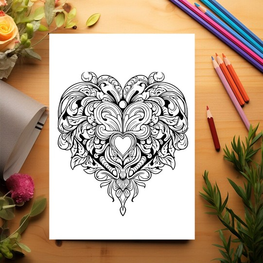 Carte de colorat pentru relaxare si antistres, 50 de ilustratii, Valentines Day Heart - Volumul I, 106 pagini [3]