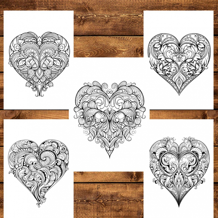 Carte de colorat pentru relaxare si antistres, 50 de ilustratii, Valentines Day Heart - Volumul I, 106 pagini [6]