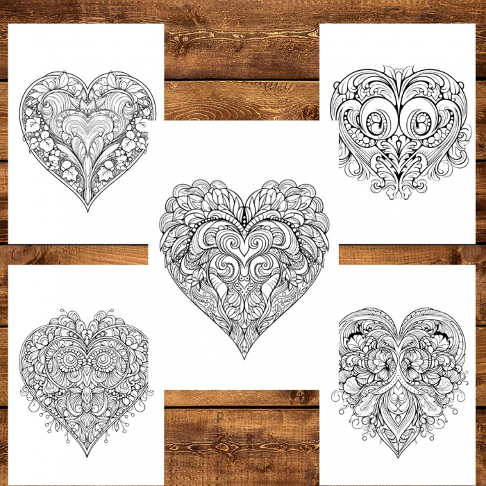 Carte de colorat pentru relaxare si antistres, 50 de ilustratii, Valentines Day Heart - Volumul I, 106 pagini [4]