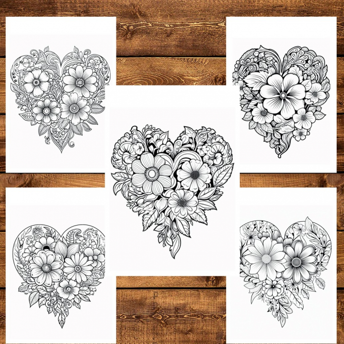 Carte de colorat pentru relaxare si antistres, 50 de ilustratii, Valentines Day Heart - Volumul II, 106 pagini [4]