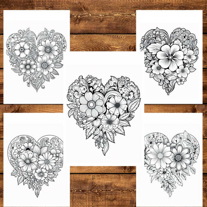Carte de colorat pentru relaxare si antistres, 50 de ilustratii, Valentines Day Heart - Volumul II, 106 pagini [4]