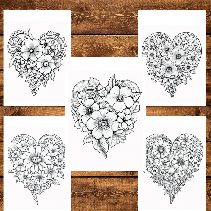 Carte de colorat pentru relaxare si antistres, 50 de ilustratii, Valentines Day Heart - Volumul II, 106 pagini [5]