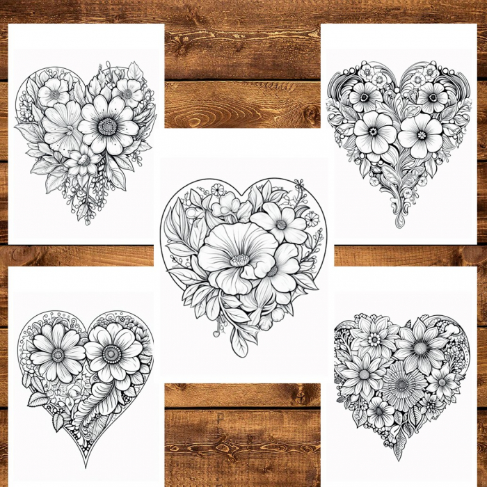 Carte de colorat pentru relaxare si antistres, 50 de ilustratii, Valentines Day Heart - Volumul II, 106 pagini [6]