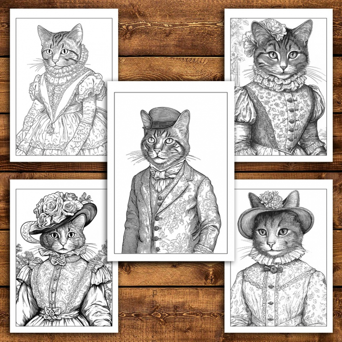 Carte de colorat pentru relaxare si antistres, 50 de ilustratii, Victorian Cats, 106 pagini [6]