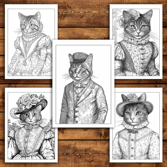 Carte de colorat pentru relaxare si antistres, 50 de ilustratii, Victorian Cats, 106 pagini [6]