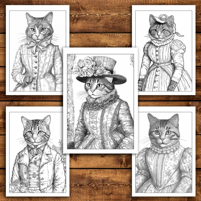 Carte de colorat pentru relaxare si antistres, 50 de ilustratii, Victorian Cats, 106 pagini [4]