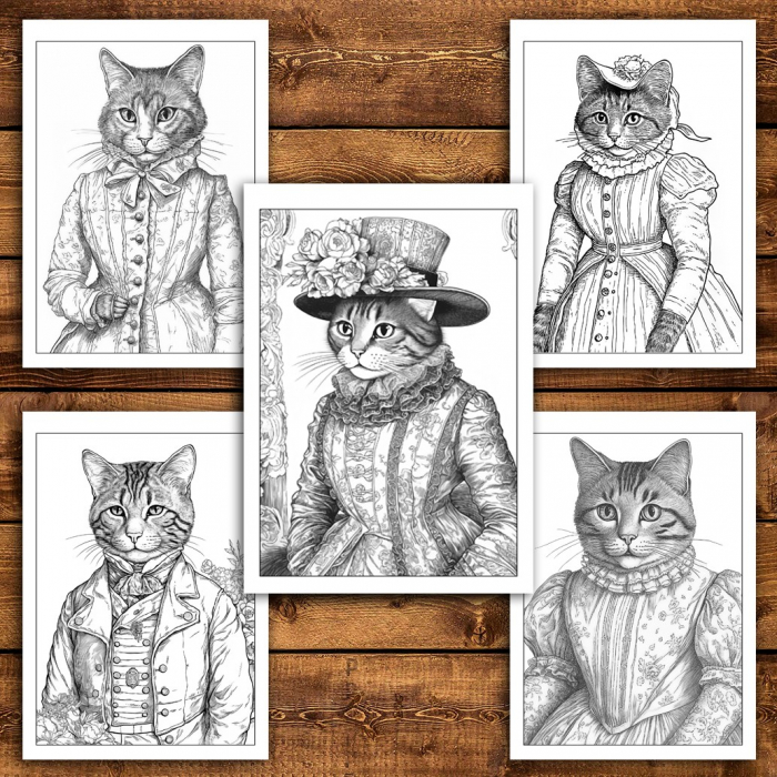Carte de colorat pentru relaxare si antistres, 50 de ilustratii, Victorian Cats, 106 pagini [4]