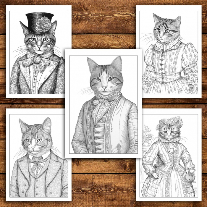 Carte de colorat pentru relaxare si antistres, 50 de ilustratii, Victorian Cats, 106 pagini [5]