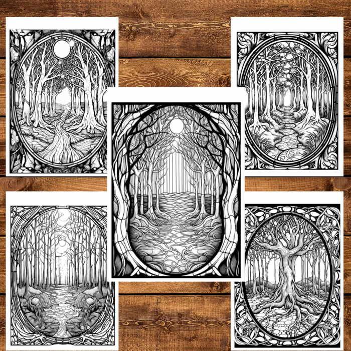Carte de colorat pentru relaxare si antistres, 50 de ilustratii, Vitralii cu natura, 106 pagini [4]