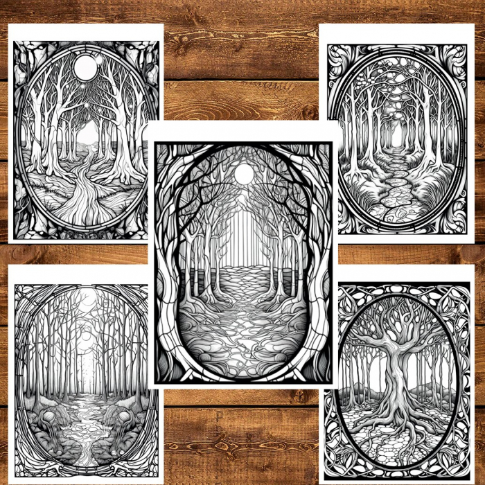 Carte de colorat pentru relaxare si antistres, 50 de ilustratii, Vitralii cu natura, 106 pagini [4]