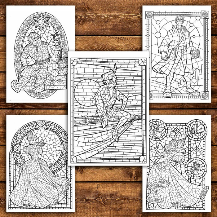 Carte de colorat pentru relaxare si antistres, 50 de ilustratii, Vitralii Disney, 106 pagini [4]