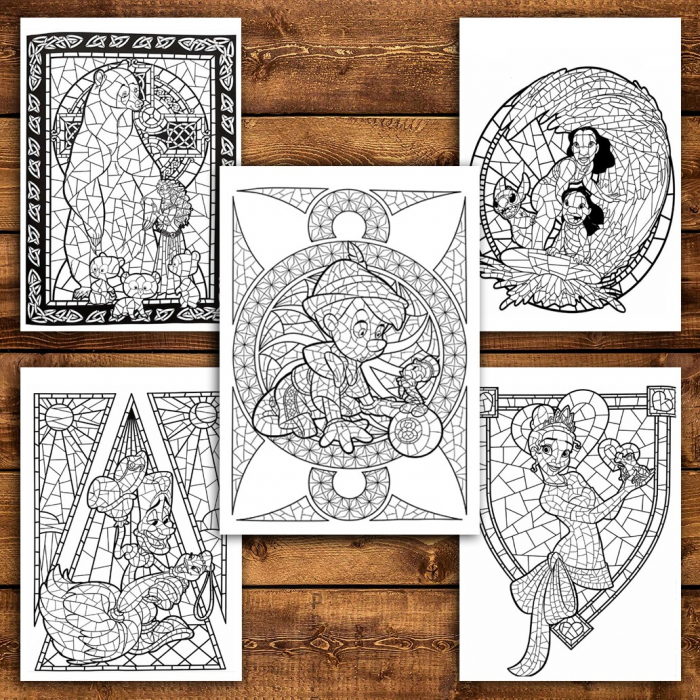 Carte de colorat pentru relaxare si antistres, 50 de ilustratii, Vitralii Disney, 106 pagini [6]