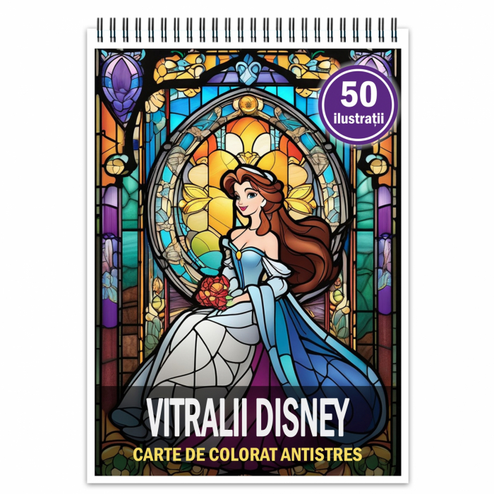 Carte de colorat pentru relaxare si antistres, 50 de ilustratii, Vitralii Disney, 106 pagini [1]