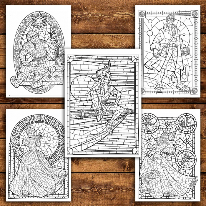 Carte de colorat pentru relaxare si antistres, 50 de ilustratii, Vitralii Disney, 106 pagini [4]