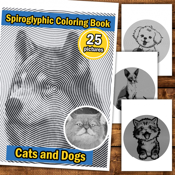 Carte de colorat stil Spiroglyphic, 25 de ilustratii Cats and Dogs, 56 pagini [2]