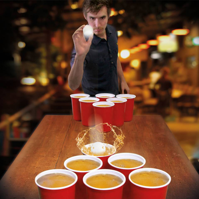 Joc de baut Beer Pong in stil American, pentru petreceri, 12 pahare cu 2 mingi si regulament [2]