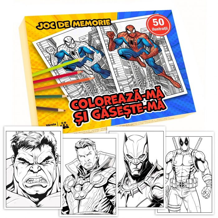 Joc pentru copii 2 in 1 de memorie si desen, Coloreaza-ma si gaseste-ma - Editia Supereroi [1]