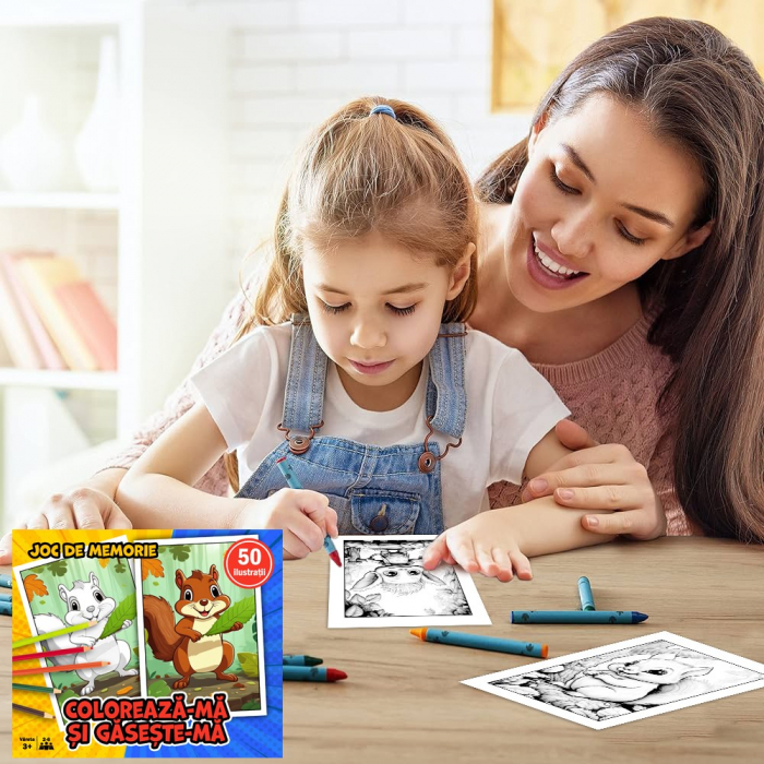 Joc pentru copii 2 in 1 de memorie si desen, Coloreaza-ma si gaseste-ma - Editia Animalute dragute [2]