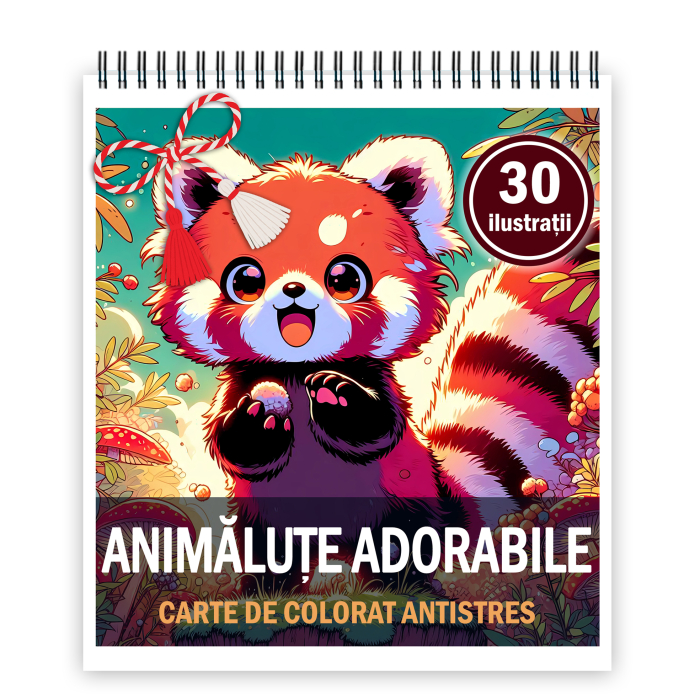 Martisor de colorat, 30 de ilustratii format A5, carte de colorat cu spira metalica, model: Animalute Adorabile [1]