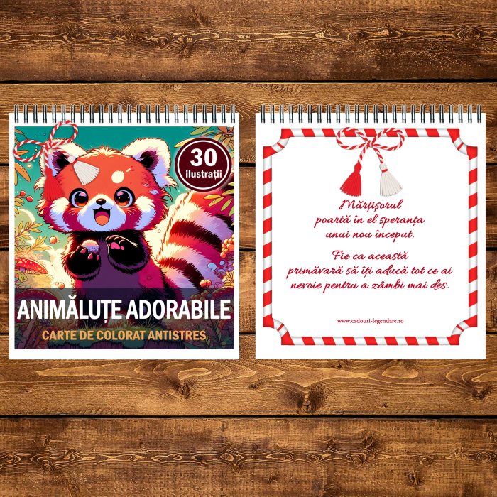 Martisor de colorat, 30 de ilustratii format A5, carte de colorat cu spira metalica, model: Animalute Adorabile [3]