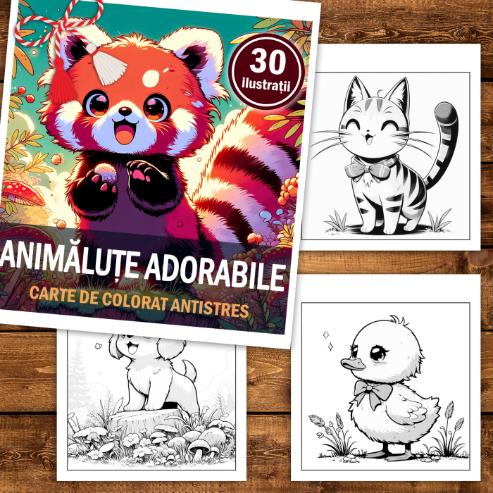 Martisor de colorat, 30 de ilustratii format A5, carte de colorat cu spira metalica, model: Animalute Adorabile [2]