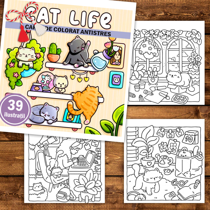 Martisor de colorat, 39 de ilustratii format A5, carte de colorat cu spira metalica, model: Cat Life [2]