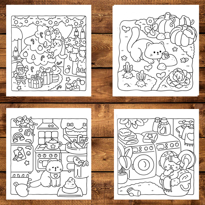 Martisor de colorat, 39 de ilustratii format A5, carte de colorat cu spira metalica, model: Cat Life [4]