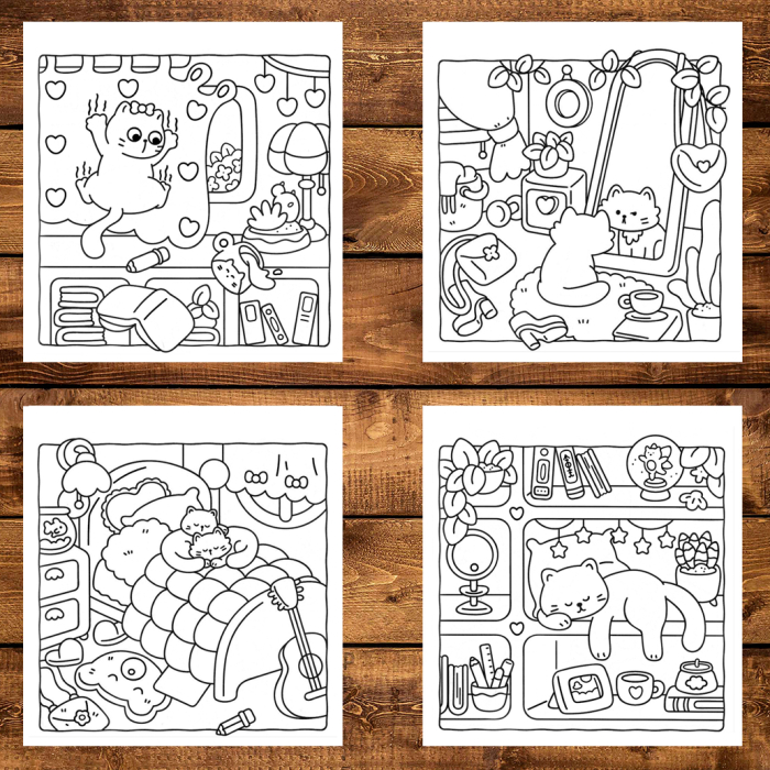 Martisor de colorat, 39 de ilustratii format A5, carte de colorat cu spira metalica, model: Cat Life [5]