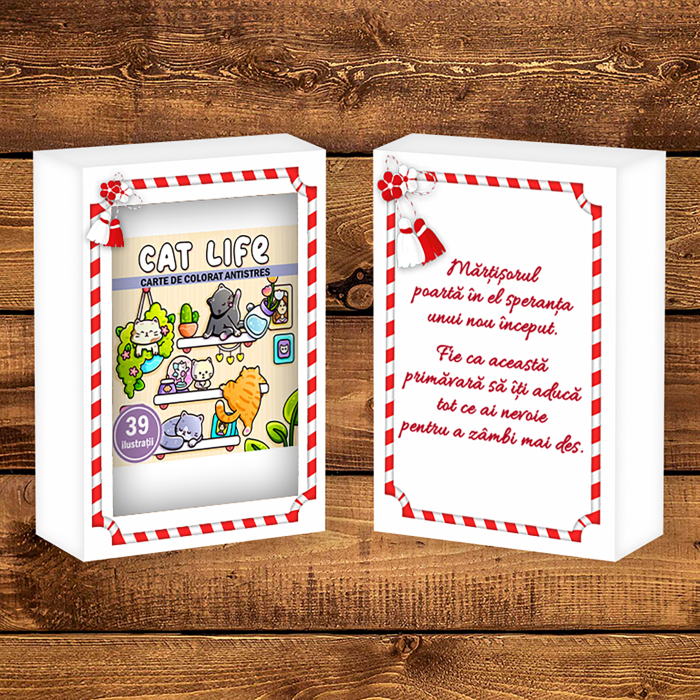 Martisor de colorat, 39 de ilustratii format A6 in cutie cu tematica de primavara, model: Cat Life [2]