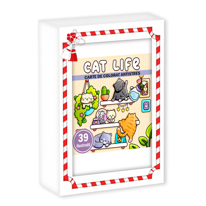 Martisor de colorat, 39 de ilustratii format A6 in cutie cu tematica de primavara, model: Cat Life [1]