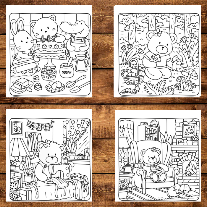 Martisor de colorat, 39 de ilustratii format A6 in cutie cu tematica de primavara, model: Cottage Friends [3]