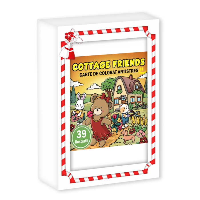 Martisor de colorat, 39 de ilustratii format A6 in cutie cu tematica de primavara, model: Cottage Friends [1]