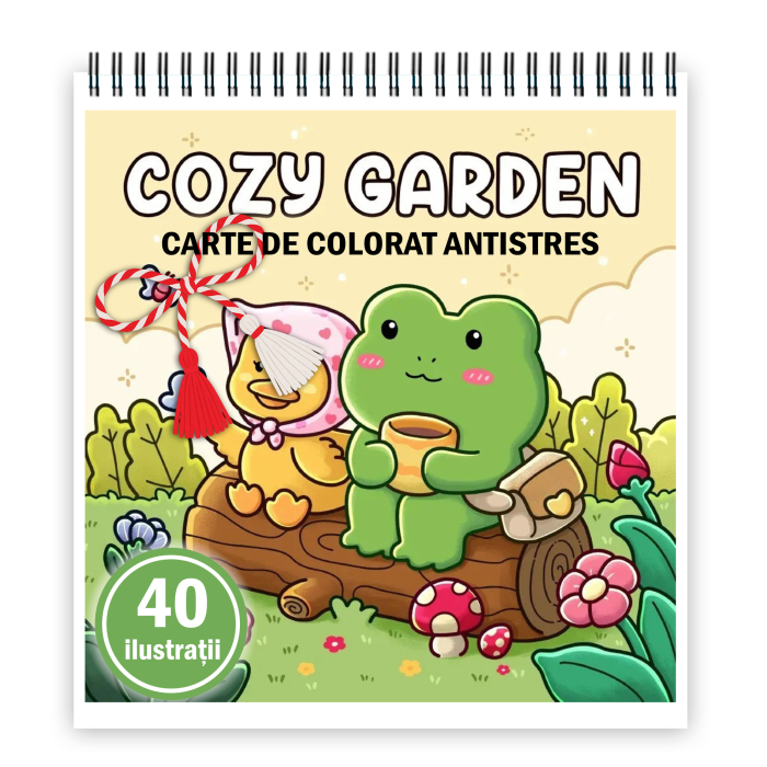 Martisor de colorat, 40 de ilustratii format A5, carte de colorat cu spira metalica, model: Cozy Garden [1]