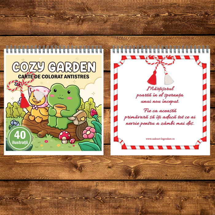 Martisor de colorat, 40 de ilustratii format A5, carte de colorat cu spira metalica, model: Cozy Garden [3]
