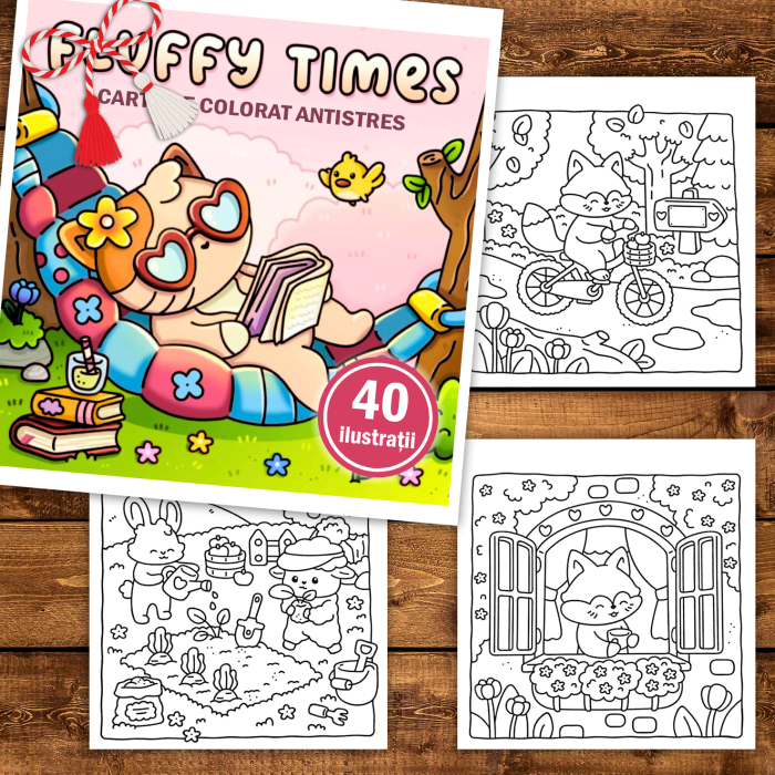Martisor de colorat, 40 de ilustratii format A5, carte de colorat cu spira metalica, model: Fluffy Times [2]