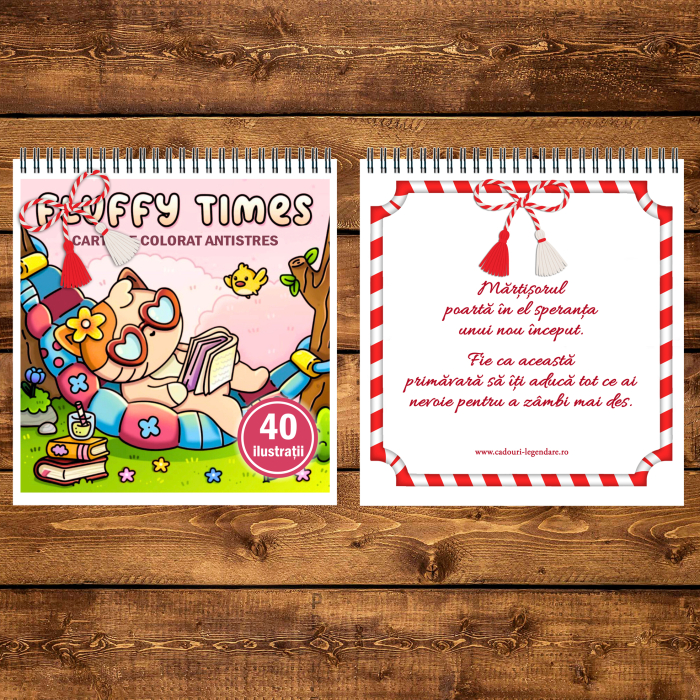Martisor de colorat, 40 de ilustratii format A5, carte de colorat cu spira metalica, model: Fluffy Times [3]