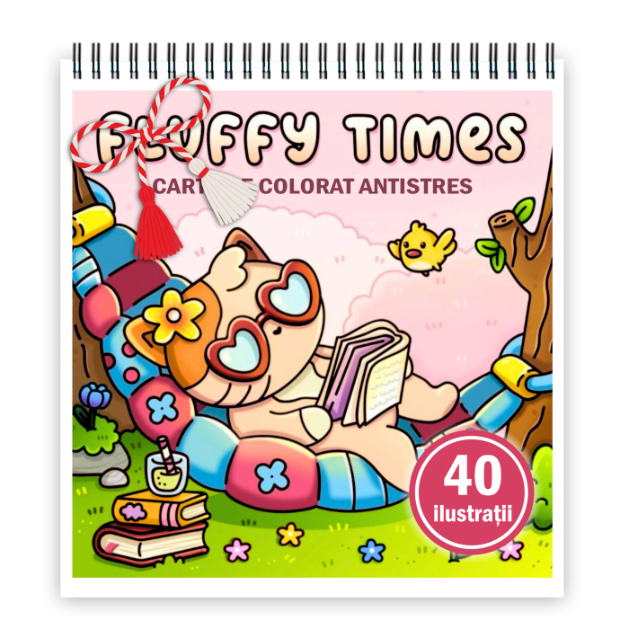 Martisor de colorat, 40 de ilustratii format A5, carte de colorat cu spira metalica, model: Fluffy Times [1]