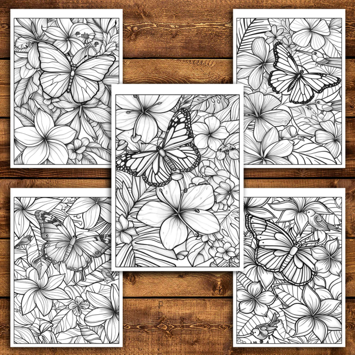 Martisor de colorat, 40 de ilustratii format A5, carte de colorat cu spira metalica, model: Fluturasi cu Flori [5]