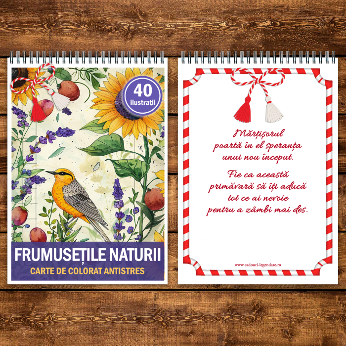 Martisor de colorat, 40 de ilustratii format A5, carte de colorat cu spira metalica, model: Frumusetile Naturii [3]