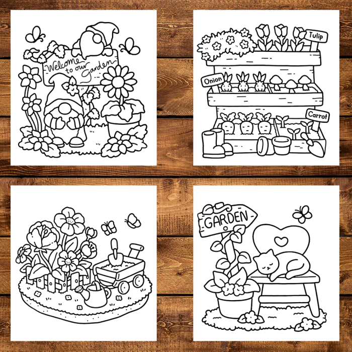 Martisor de colorat, 40 de ilustratii format A5, carte de colorat cu spira metalica, model: Garden Corners [5]