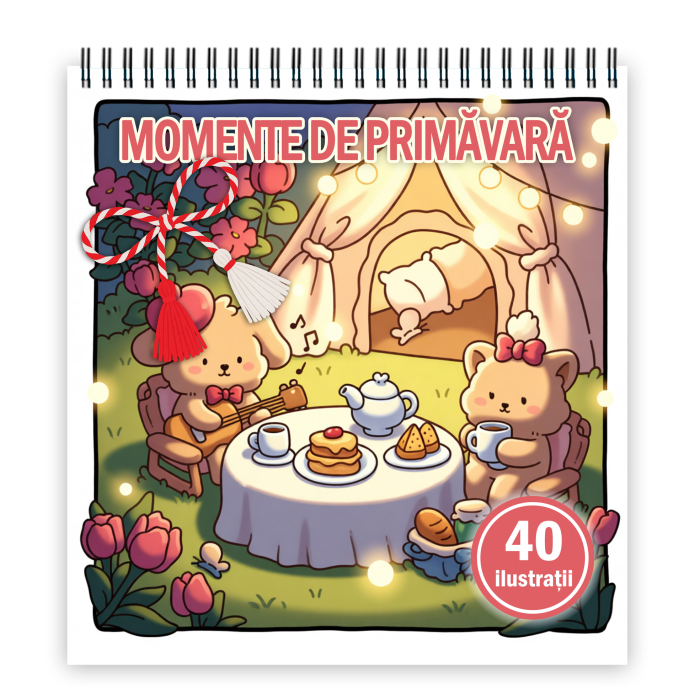 Martisor de colorat, 40 de ilustratii format A5, carte de colorat cu spira metalica, model: Momente de Primavara [1]