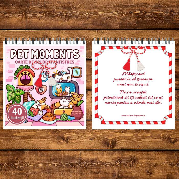 Martisor de colorat, 40 de ilustratii format A5, carte de colorat cu spira metalica, model: Pet Moments [3]