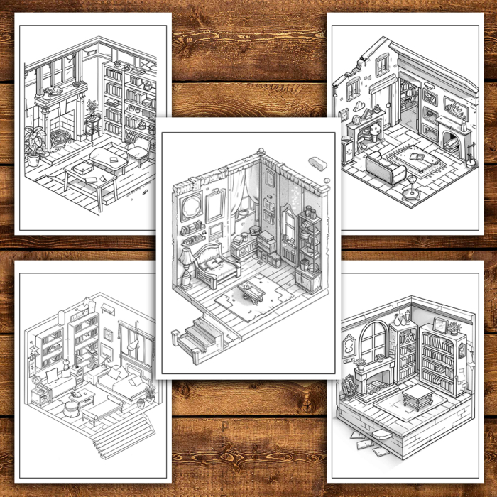 Martisor de colorat, 40 de ilustratii format A5, carte de colorat cu spira metalica, model: Pocket Houses [4]