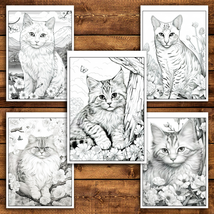 Martisor de colorat, 40 de ilustratii format A5, carte de colorat cu spira metalica, model: Spring Cats [5]