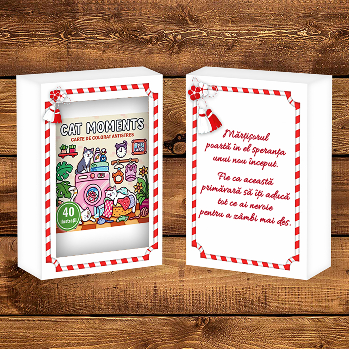 Martisor de colorat, 40 de ilustratii format A6 in cutie cu tematica de primavara, model: Cat Moments [2]