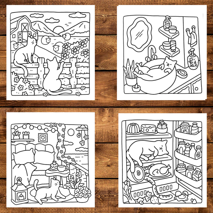 Martisor de colorat, 40 de ilustratii format A6 in cutie cu tematica de primavara, model: Cat Moments [3]